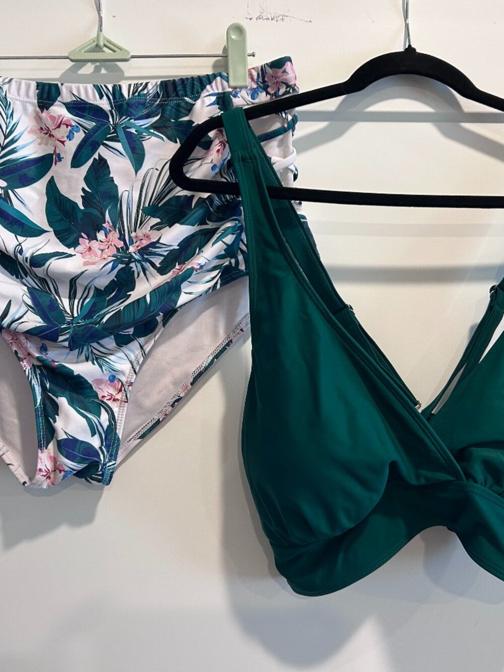 Yonique 18W Plus Size Green Tropical High-Waisted Tummy Control Bikini Set